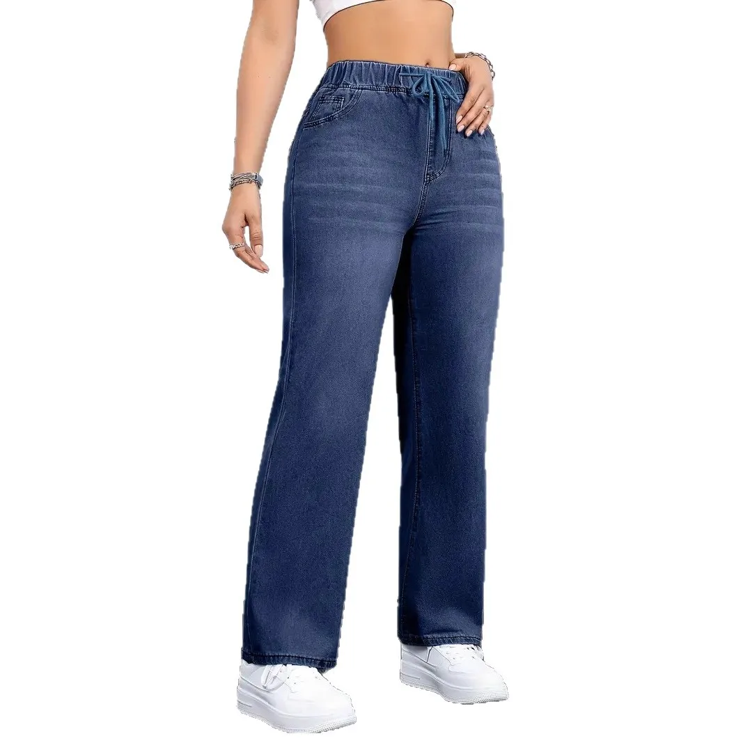 نمط غير رسمي ارتفاع الخصر مستقيم الساق الدينيم الج...