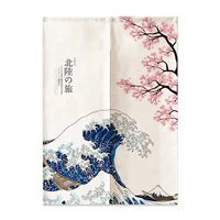 Japanese Linen Door Curtain Noren Mount Fuji Waves Partition Bedroom Kitchen Home Entrance Decor Customizable Half-Curtain 2