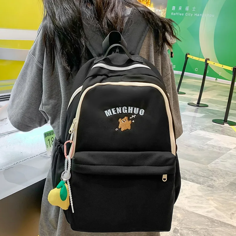 New Women Nylon Backpack Student Trendy Lady Leisure Solid Color Book Bag Female Laptop College Backpack Fashion Girl School Bag 3