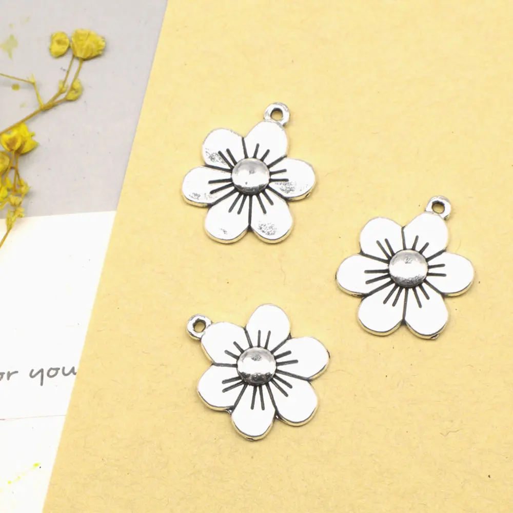 

10pcs 17x22mm Flower Charms Pendants Diy Craft Handmade Jewerly Antique Silver Color