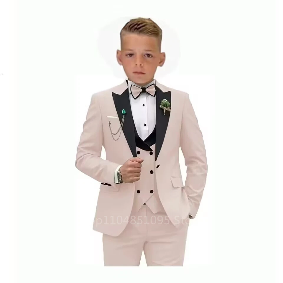 Flower Boys Suit Wedding Tuxedo 3 Piece Set Jacket Pants Vest Kids Party Suits Peak Lapel One Button Blazer Set 2-18 Years Old