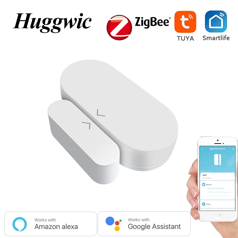 

Датчик открывания двери Huggwic ZigBee, беспроводной датчик окон для умного дома, Wi-Fi сигнализация, сигнал тревоги при низком заряде батареи для Alexa Google Home