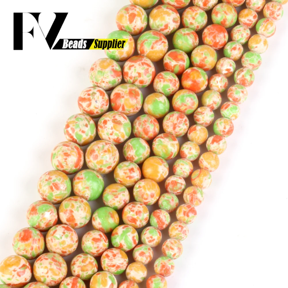 Vibrant Orange-Green Sea Sediment Jasper Round Beads
