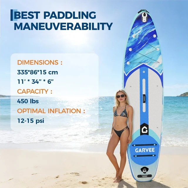 Inflatable Stand Up Paddle Board for Adults,450lbs Load Capacity,Non-Slip EVA Deck,Complete Kit with carrying Bag, 335x86x15 cm