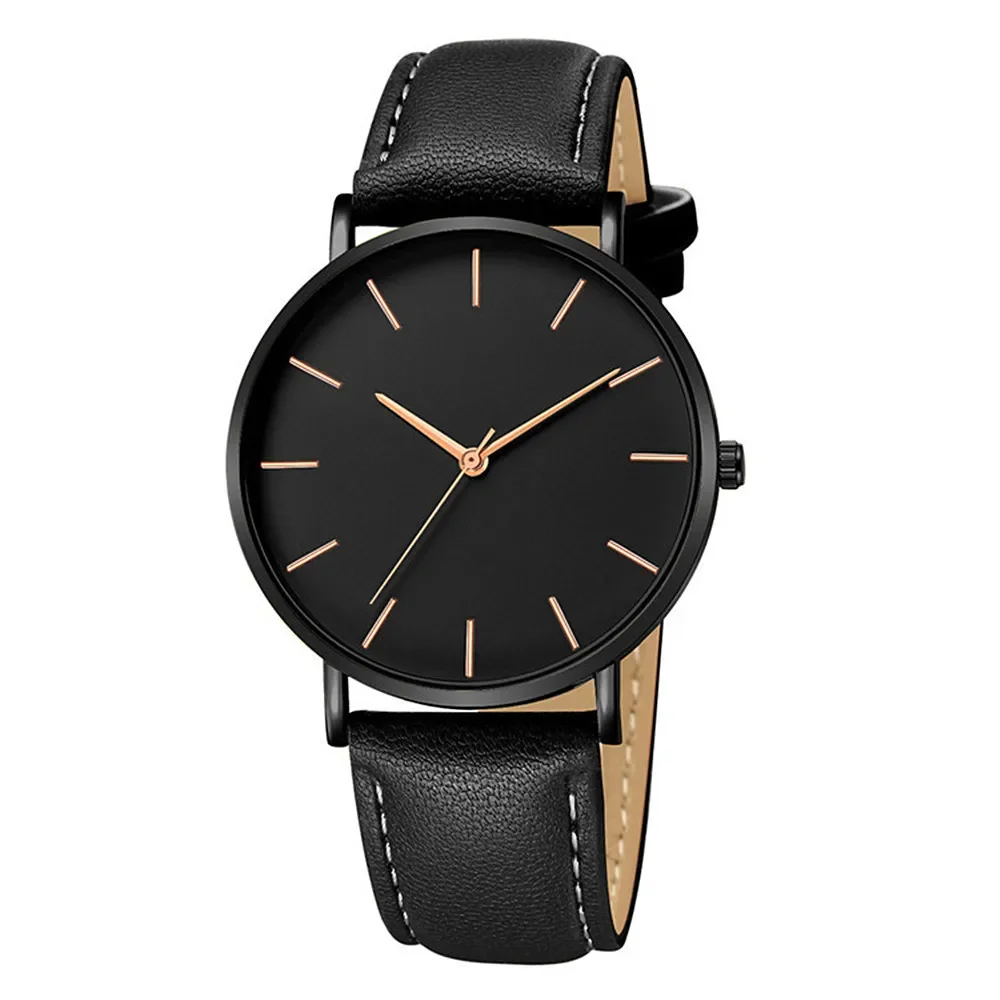 Luxury Men's Ultra Thin Analog Quartz Wristwatch with Leather Strap