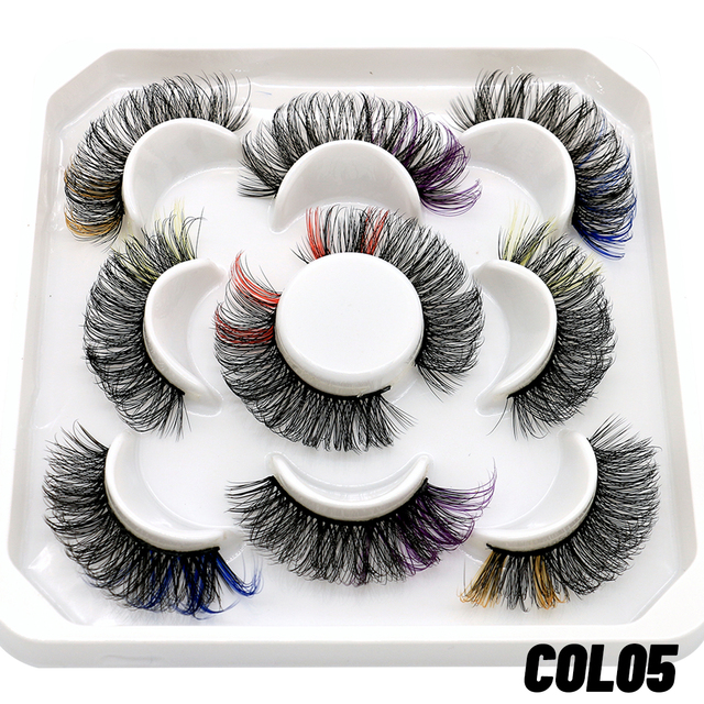 5/8pairs Colored Eyelashes Wispy Mink Lashes Natural Fluffy Cat Eye Lashes Strip 5D False Eyelashes Eyelash Extension