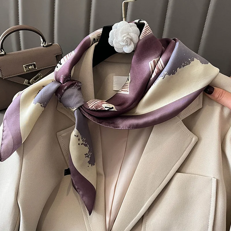 

2023 Silk Shawl Print Headscarf letter Hair Wrap Neckerchief Female Satin Square Scarf For Women Headband Foulard Hijab Bandana