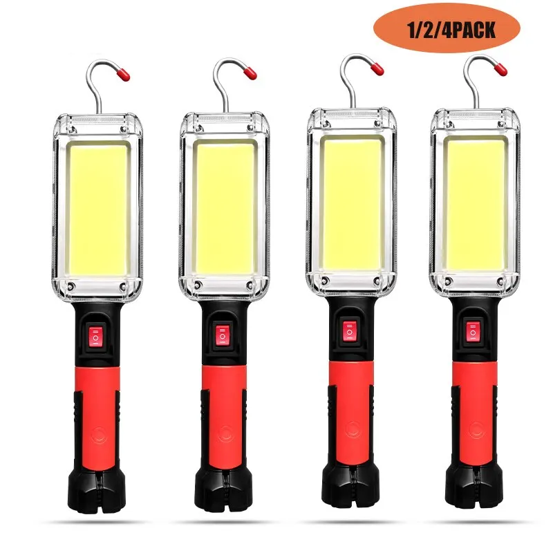 LED Flashlight 1pcs USB Rechargeable COB Work Light Portable 18650 Adjustable 2Mode Waterproof Magnet Design Camping Lantern