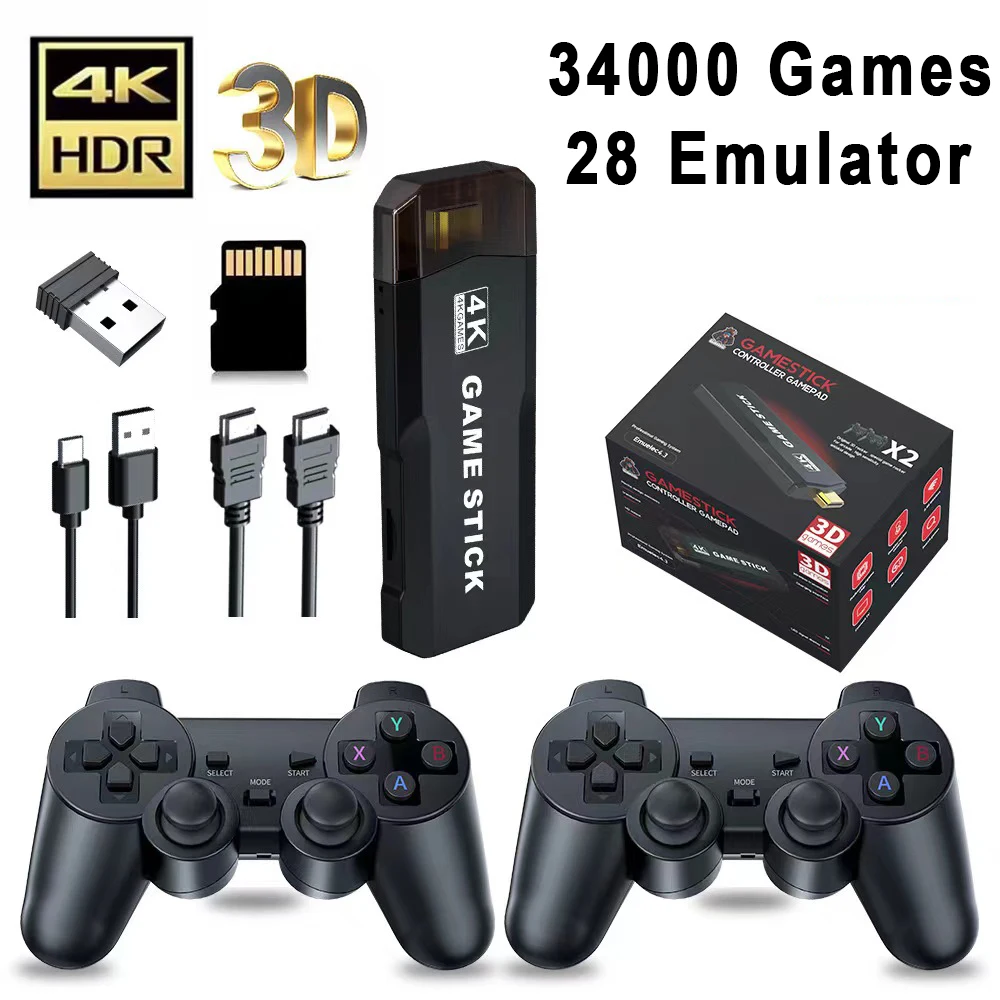 

4K Game Stick Video Game Console Built in 34000+ Games Classic 28 Emuelec Emulator Retro Gaming Machine with Wireless Controller