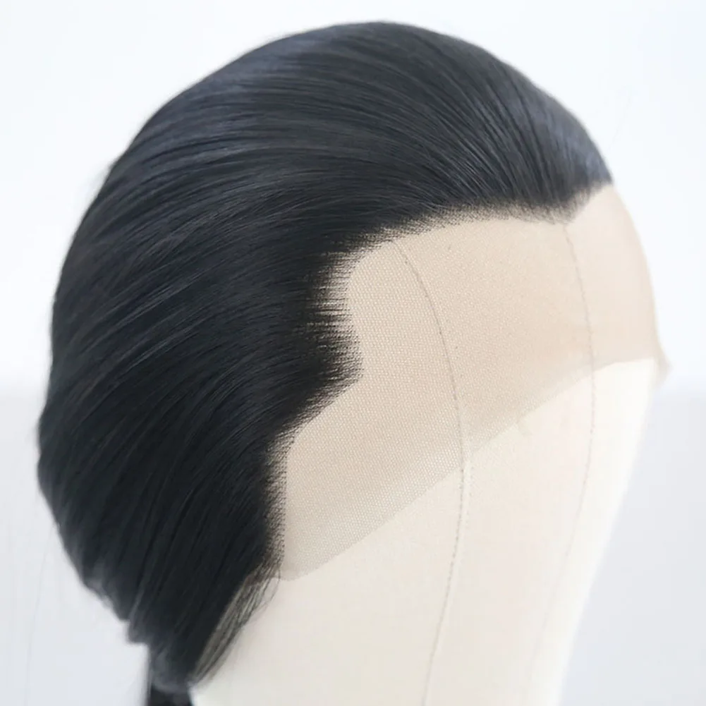 Lace Front Wig RONGDUOYI Cosplay Wig White Synthetic Lace Front Wigs for Women Or Men Use Long Straight Hair Black Silky Straight Natural Daily