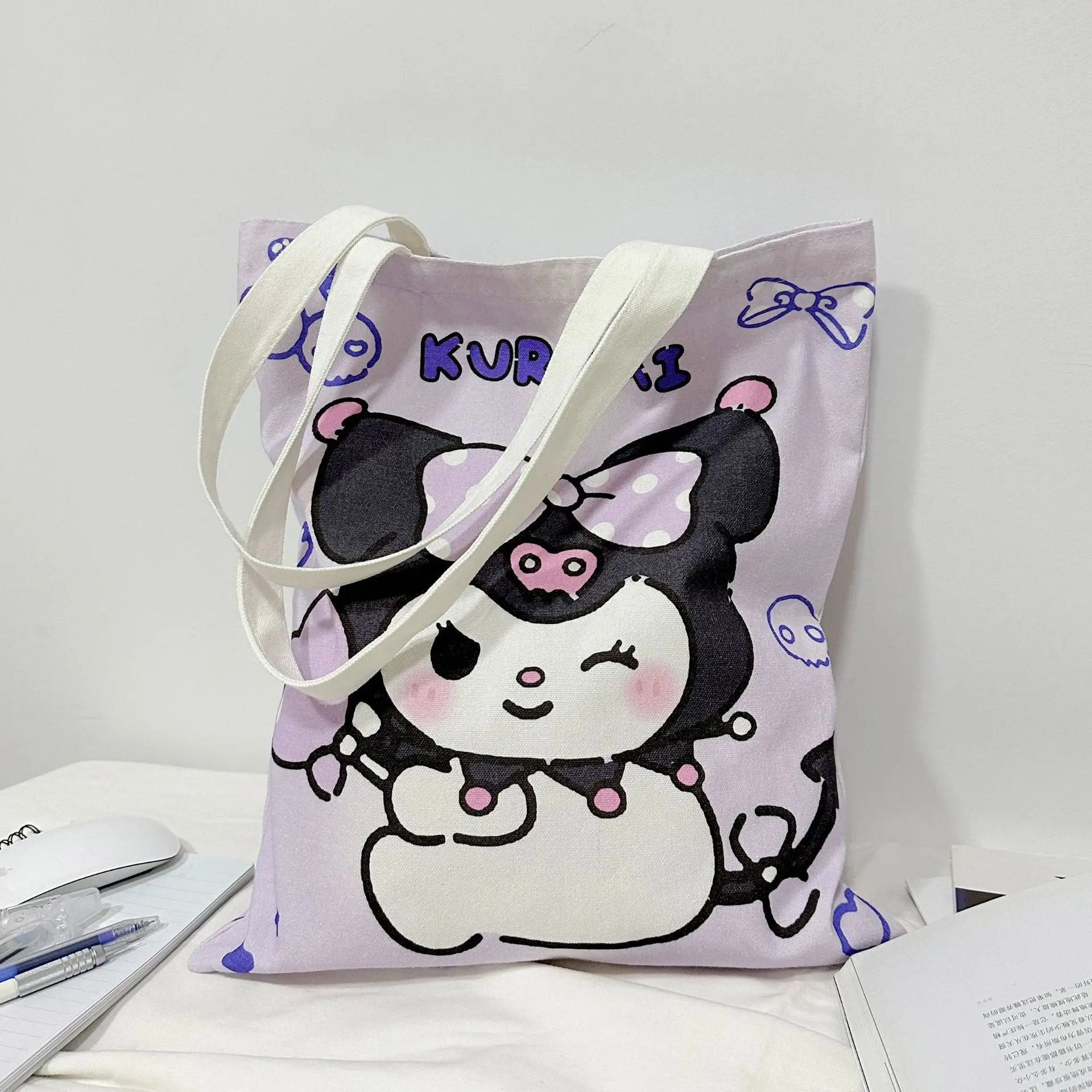 Sanrio Canvas Bag Kuromi Hellokitty Cinnamoroll Women's Shoulder Bags Casual Large Capacity Shopping Bag Girl Gift