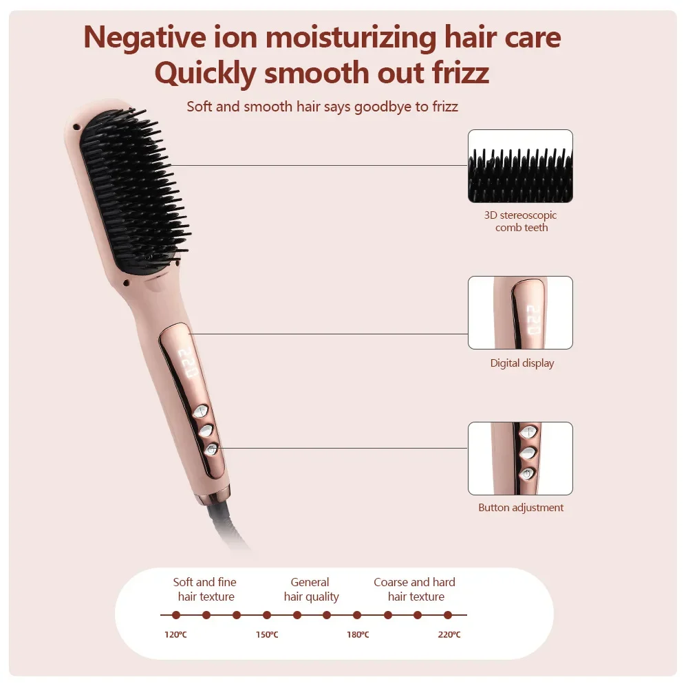 Stock Available Cross-Border Hair Curler Electric Comb Straight And Curling Two-In-One Export Direct Electric Comb Multi-Functio