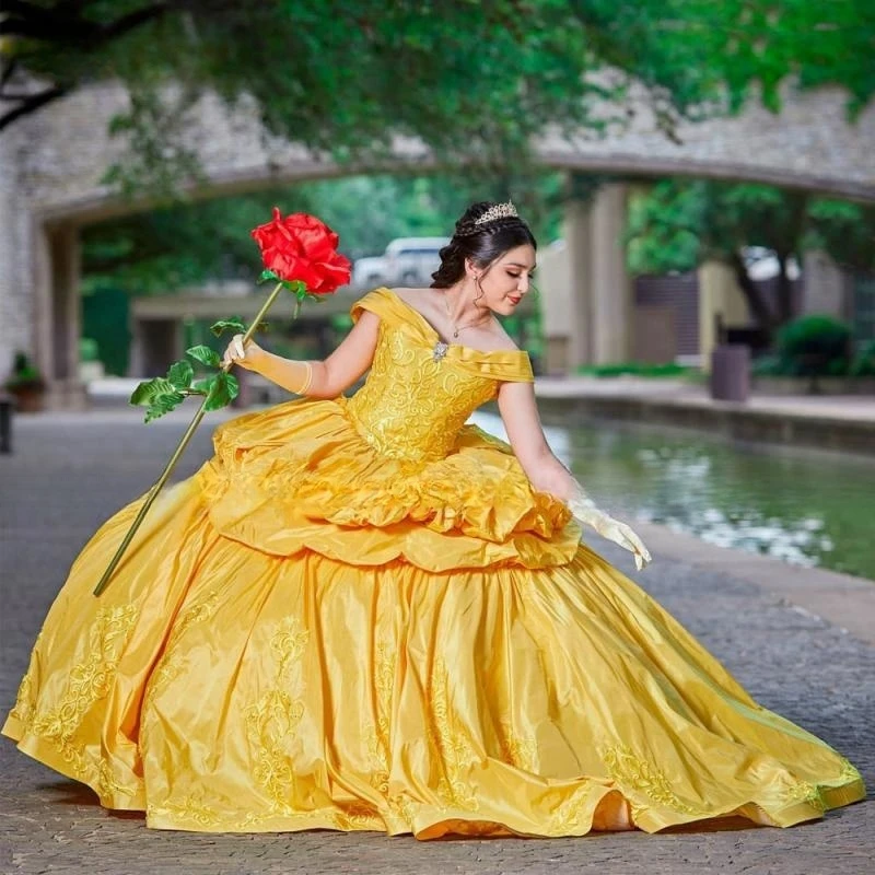 

Yellow Quinceanera Dress 2023 Princess Sweet 15 16 Years Birthday Party Gown Beauty and the Beast Cosplay Miss Pageant Ruffle
