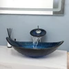 MONITE Leaf Style Bathroom Sink Faucet Set 3 Color Styles Tempered Glass Hand Painted Washbasin W/ Waterfall Tap & Pop-up Drain 3