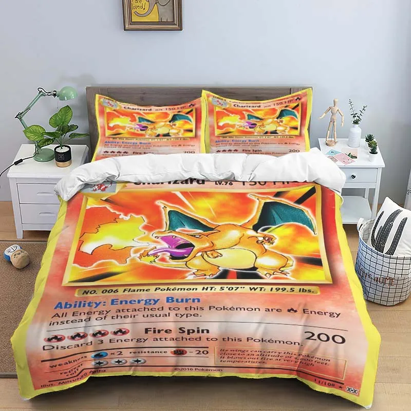 

Pokémon Game Card Bedding Set Cute Pikachu 3D Printing Home Decoration Pillowcase Quilt Cover Cute Gift To Family and Friends