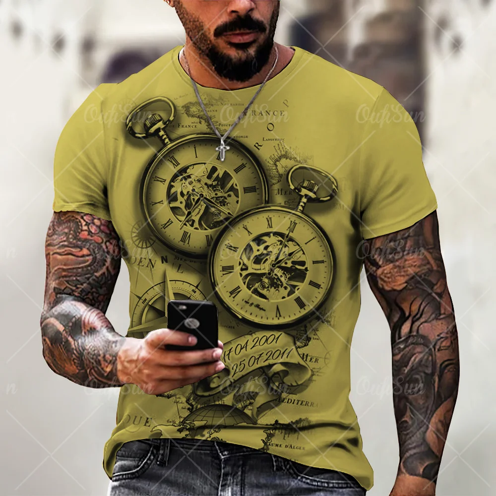 

Summmer Vintage T-Shirts For Mens 3D Compass Print Short Sleeve T Shirt Fashion Punk Streetwear Oversized Tee Shirt Men Clothing