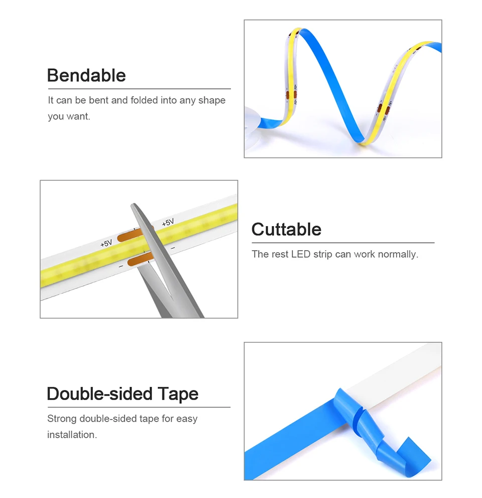 Description Picture 4 of itemTuya Smart Life WiFi USB 5V COB LED Strip 320LEDs/M Remote Control Dimmable Tape Ribbon LED Lights Work With Alexa Google Home