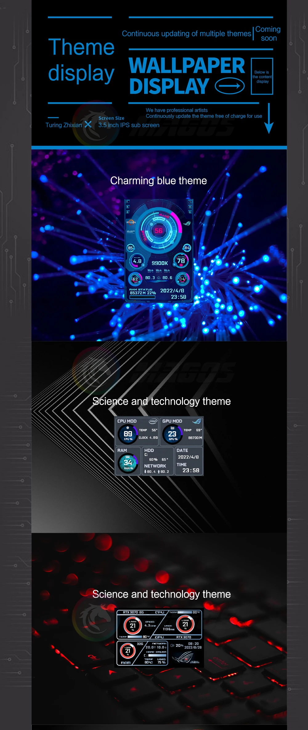 Polegada IPS TYPE-C Tela secundária CPU GPU HDD Monitoramento USB AIDA64