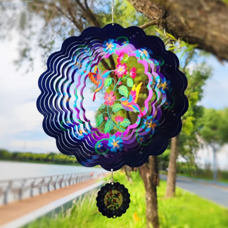 HOT SALE 3D Rotating Wind Chime 12 Inch Blue Bird Wind Chime Outdoor Hanging Decoration 2