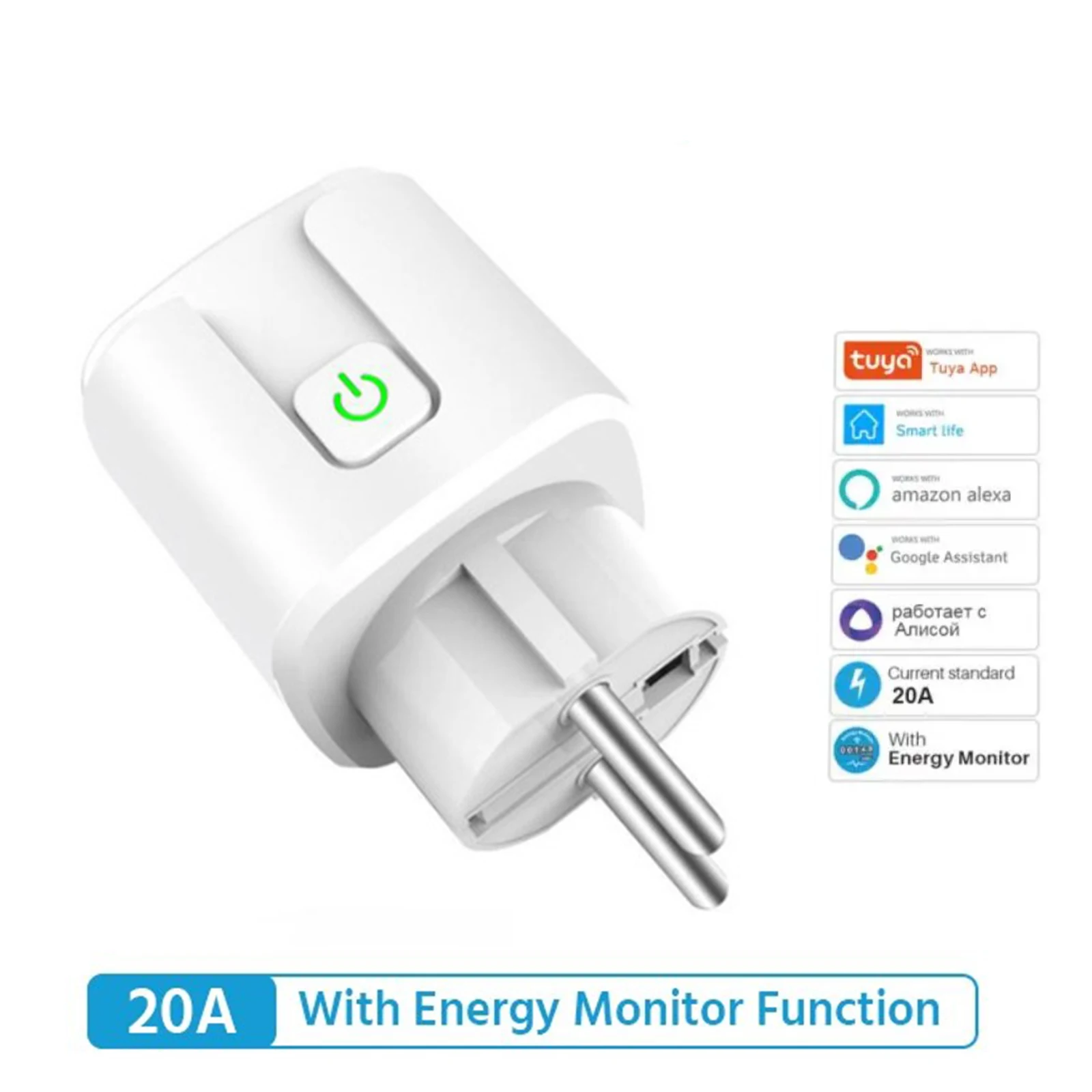 

High Power 20A Smart Socket WiFi Plug EU Power Monitor Timing Function Smart Home Socket Outlet For Alexa Home
