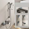 Bathroom Wall Mounted Simple Shower System Piano Key Rainlfall Pressurized Cold Hot Water Shower Faucet Full Set Space Aluminum 4