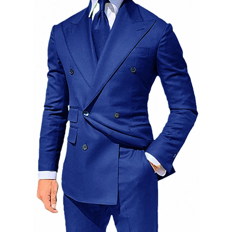 Double Breasted Slim Fit Men Suit For Wedding 2 Piece Formal Business Groom Tuxedo Custom Man Fashion Clothes Jacket With Pants