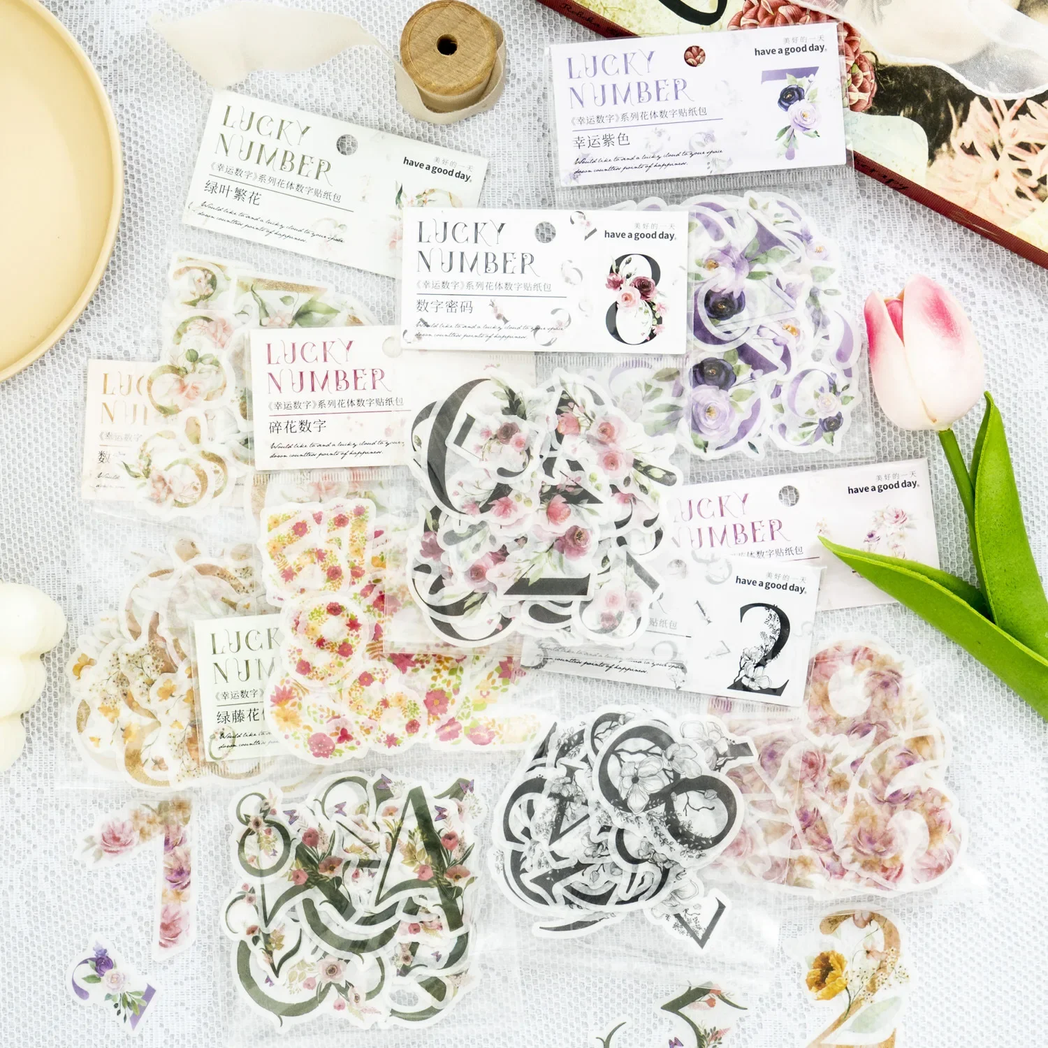 40pcs Decorative Paper Stickers Vintage Fraktur Number Stickers for Collage Journal Planner Scrapbook