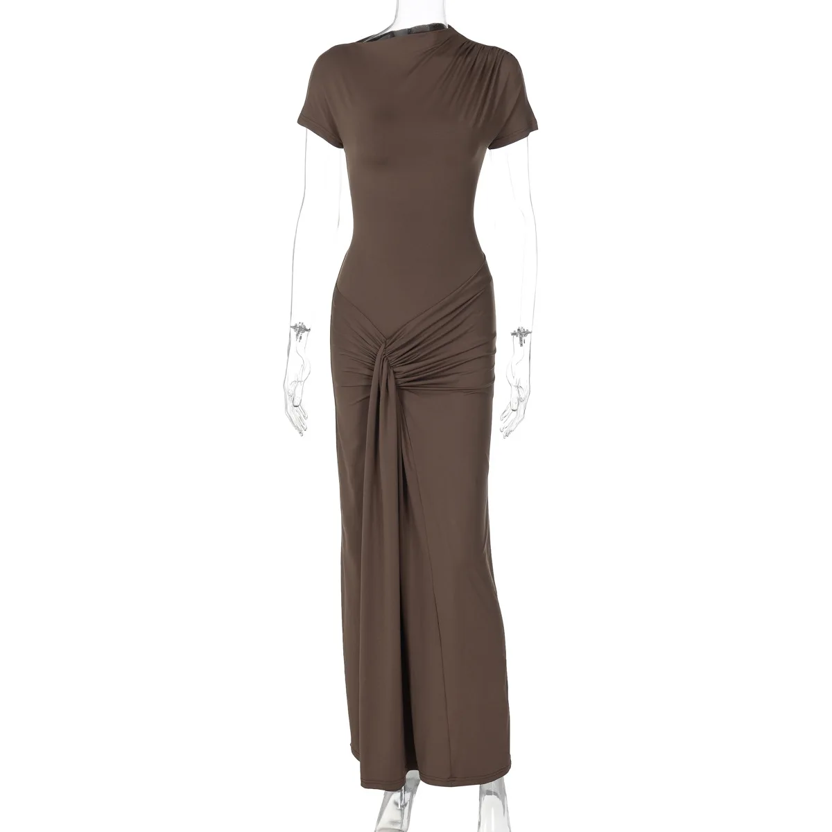 O Neck Short Sleeve Ruched Knotted Women'S Dresses Elegant Evening Prom Ladies Dress Y2K Fashion Casual Fall Clothing