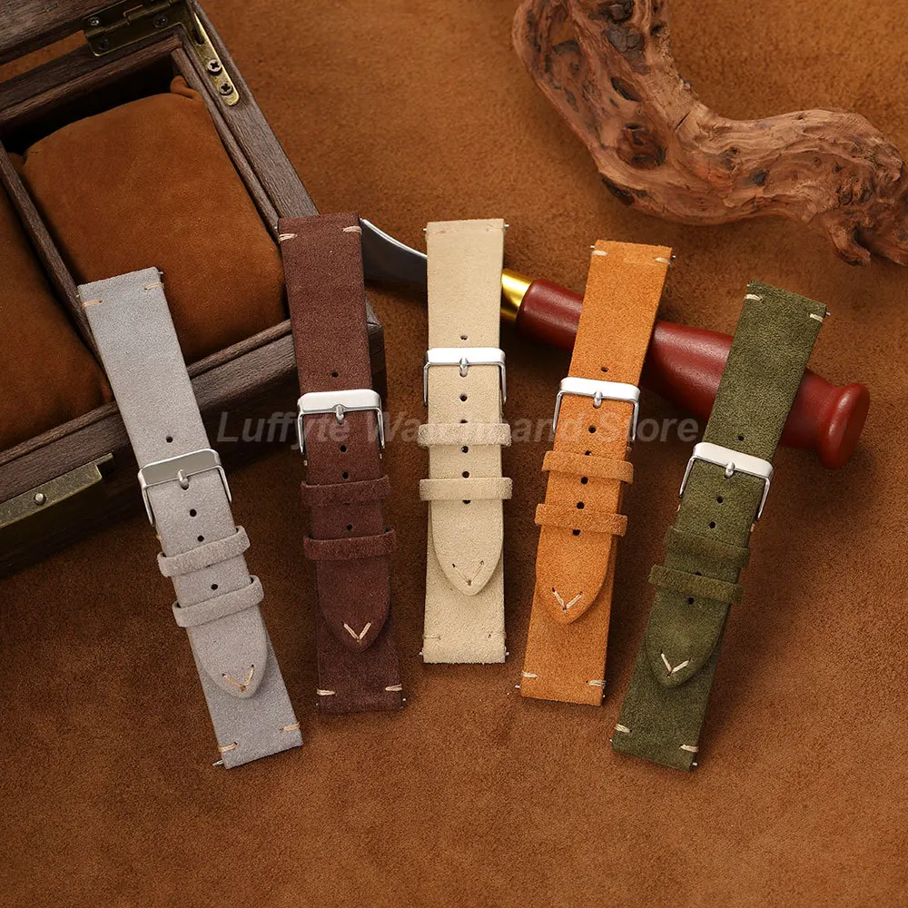 Premium Vintage Suede Leather Watch Strap - Quick Release, Handmade, High Quality Watchband