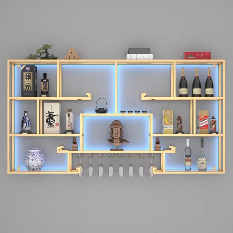 Living Room Whisky Wine Rack Shelf Wall Mounted Bar Metal Drink Wine Cabinets Commercial Unique Botellero Vino Home Decoration