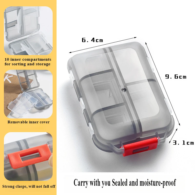 Double Small Pill Box Dispenser Box Portable Transparent 10 Compartments Sealed Medicine Storage Box Storage Containers