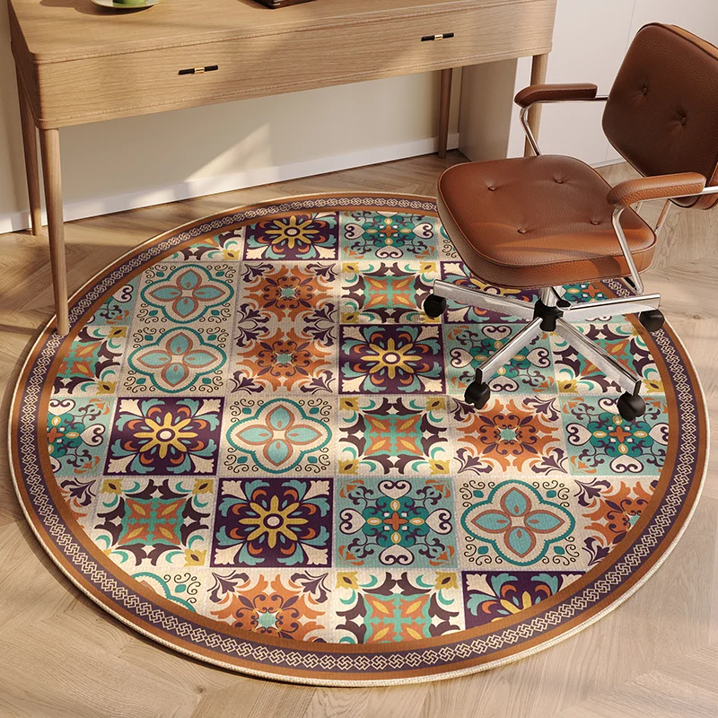 

Study Round Carpet Office Desk Chair Floor Mat Retro American Style Home Decoration Rug French Windows Living Room Carpets 거실 카펫