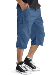 Cotton Below Knee Length Men's Outdoor Capri Pants with Multi Pockets - 3XL(36) (01 Blue)