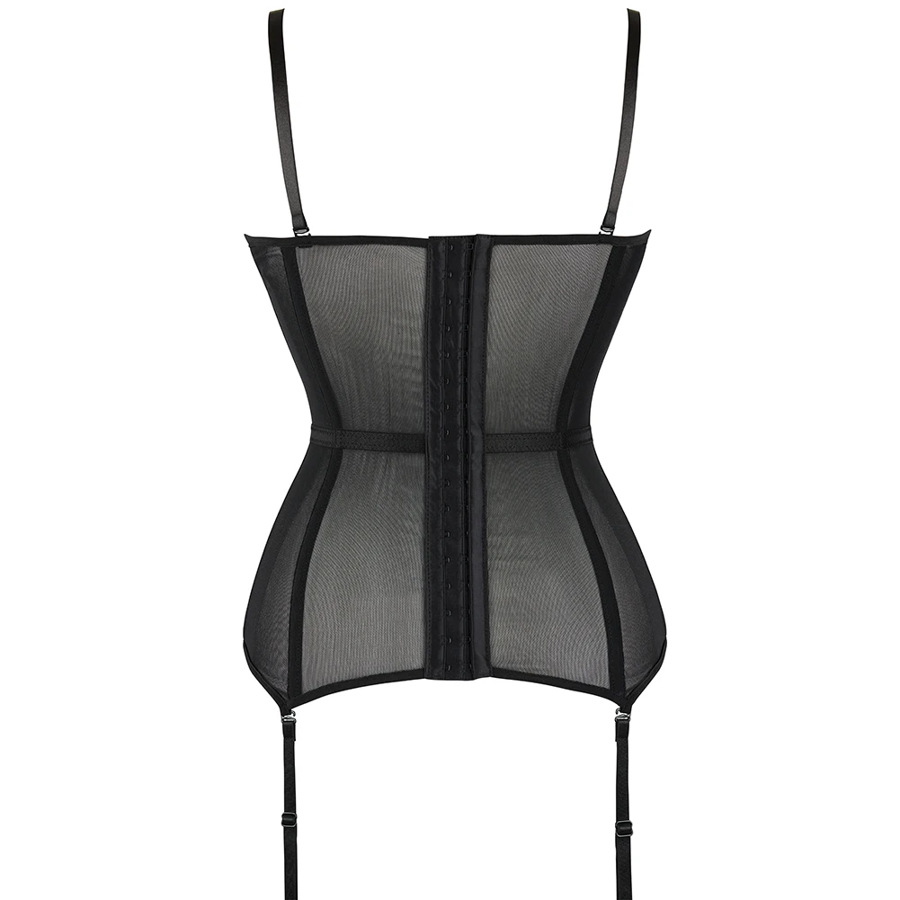 Padded Cups Stretch Corset Black Red Adjustable Straps Bustier Sexy Lingerie