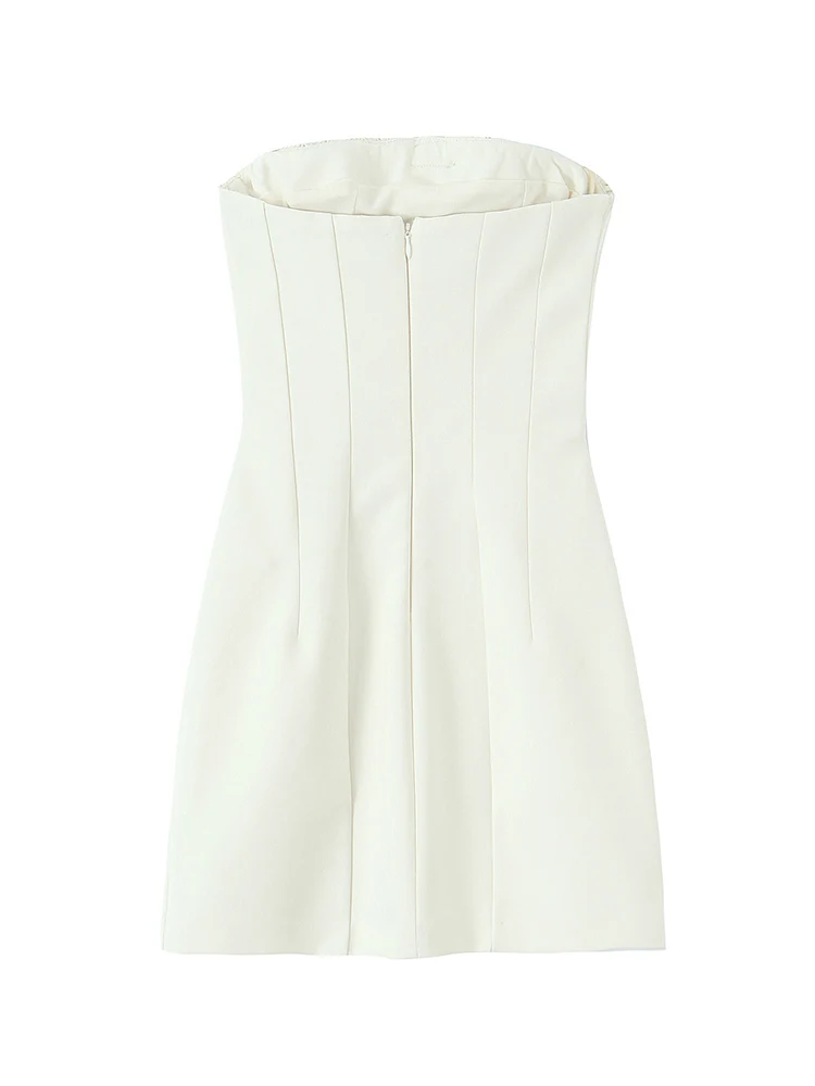 TFMLN 2025 Ladies Strapless Bow Dress Backless Elegant Evening Party Dress Chic Ruffle Sexy Dress Bodycon Mini Summer Dress