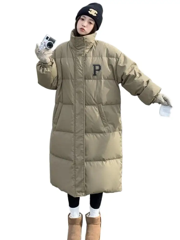 

Winter New Style Feminine Stand Collar Mid-Length Puffer Jackets Thick Warm Loose Fit Versatile Windproof Pockets Solid Outwear