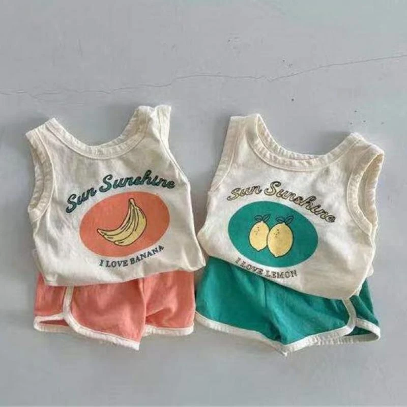 2022 Summer Baby Sleeveless Clothes Set Banana Lemon Print Tops Boys Vest + Shorts 2pcs Suit Cotton Infant Girl Outfits baby clothing set line