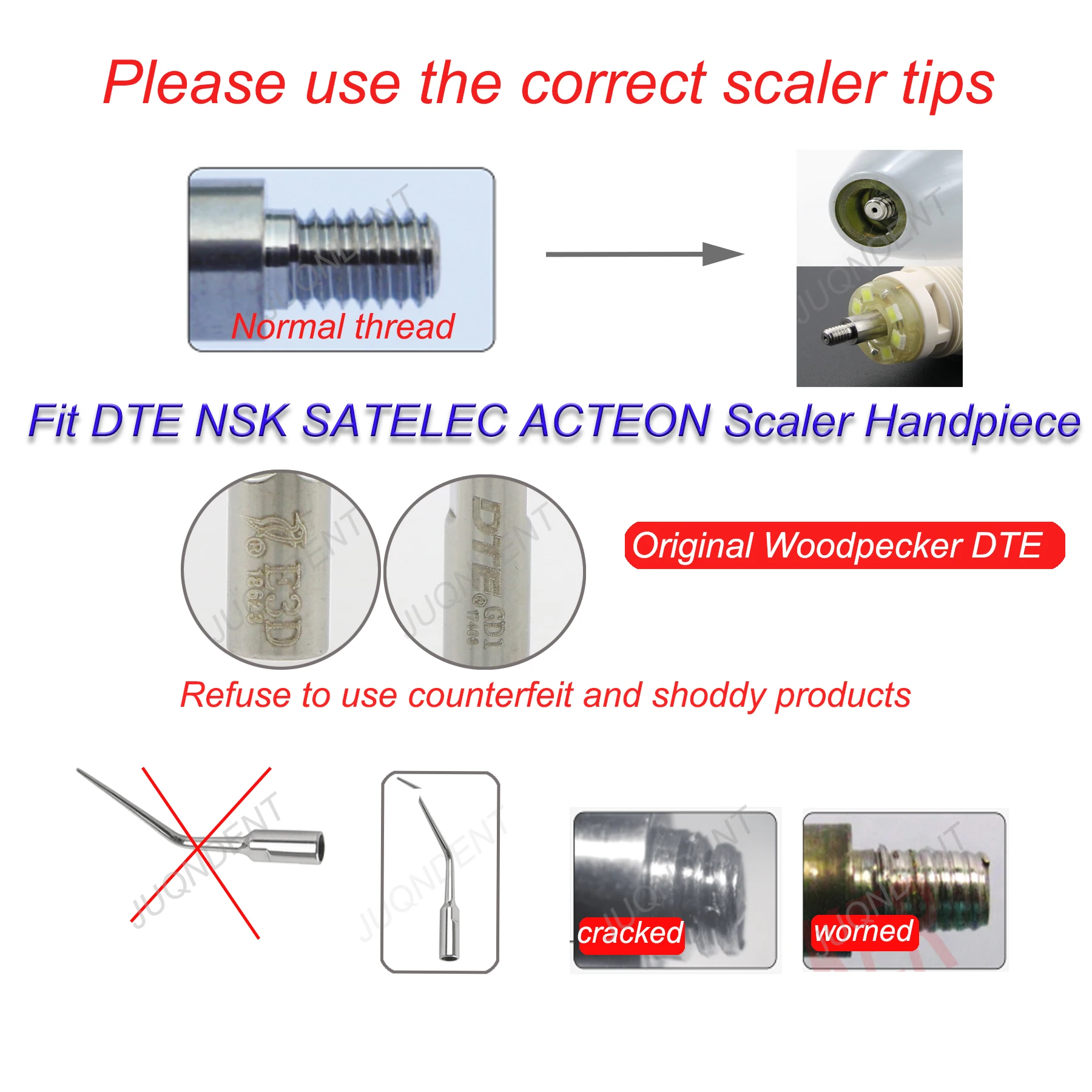 Woodpecker DTE Dental Ultrasonic Scaler V2 V3 LED Dentistry Scaler Tips For Scaling Endodontics Fit NSK Satelec Acteon handle 6