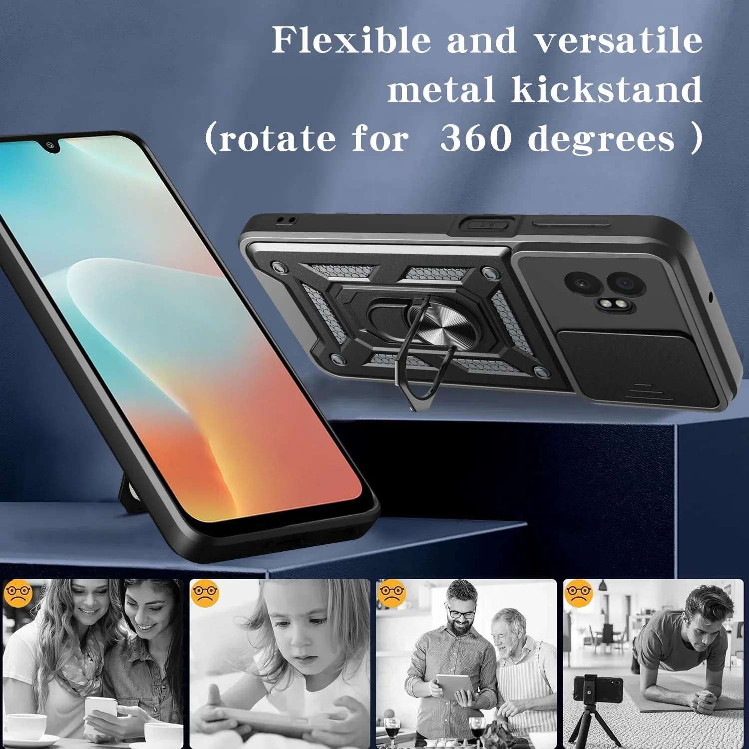 Enhanced Armor Kickstand Case with Lens Protection and Magnetic Ring Holder