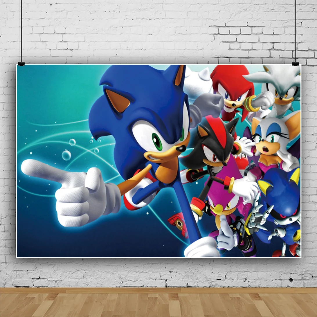 Fondo fotográfico de Sonic The Hedgehog para fotografía, suministros para fiestas de cumpleaños, baby shower, accesorios para niños, pancarta, decoración, juego