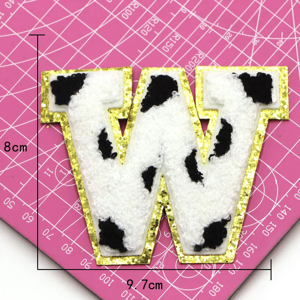 1pc 80mm A-Z Kuh Brief Eisen auf Chenille Patches auf Applique gestickte Patches DIY benutzer definierte Name Abzeichen Dekor Reparatur Patch nähen – Detail 25