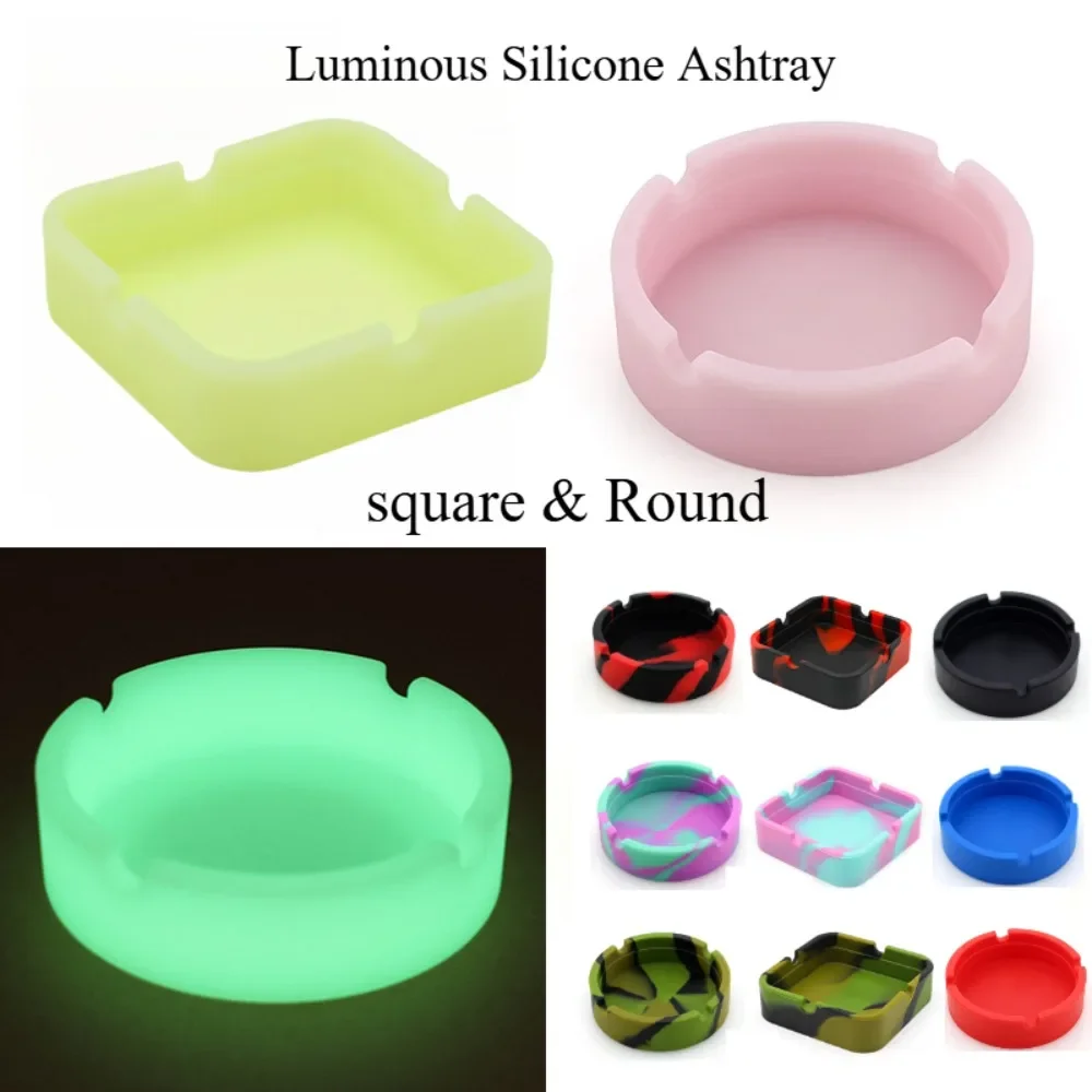 Luminous Silicone Gel Ashtray Light Circular Ashtray Fluorescent Smoke Convenient Cigarette Case Drop Creative Ashtrays 2Ps