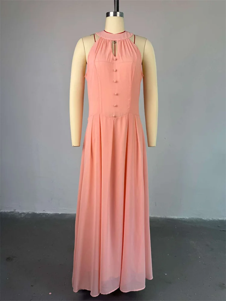Wmstar Dresses for Women Wholesale Pink Color Sleeveless Waist Mcinching Mid Length Elegant Sweet Long Dress New in Summer