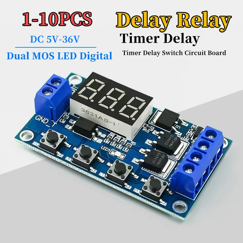 DC 12V 24V Dual MOS LED Digital Time Delay Relay Trigger Cycle Timer Delay Switch Circuit Board Timing Control Module 1-10Pcs