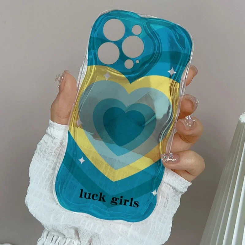 Gradient Love Heart Wavy Edge Phone Case Cover