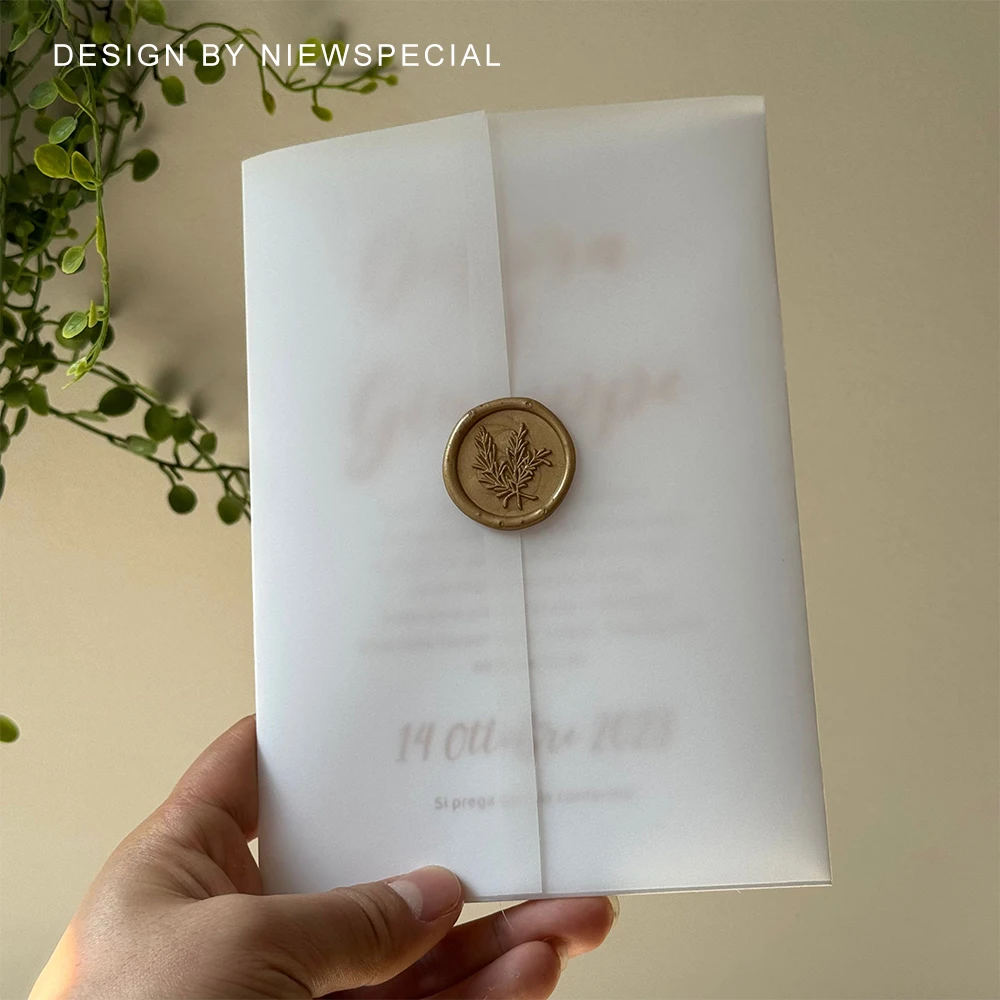 Wedding Invitations Flower Vellum Wrap 25pcs transparent Vellum Wrap 5 x 7 Wedding Invitation