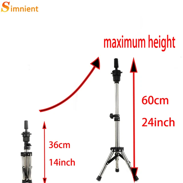 Simnient Adjustable Tripod Stand Holder Mannequin Head Tripod Hairdressing Training Head Holder Top Selling Hair Wig Stands Tool height 60cm silver