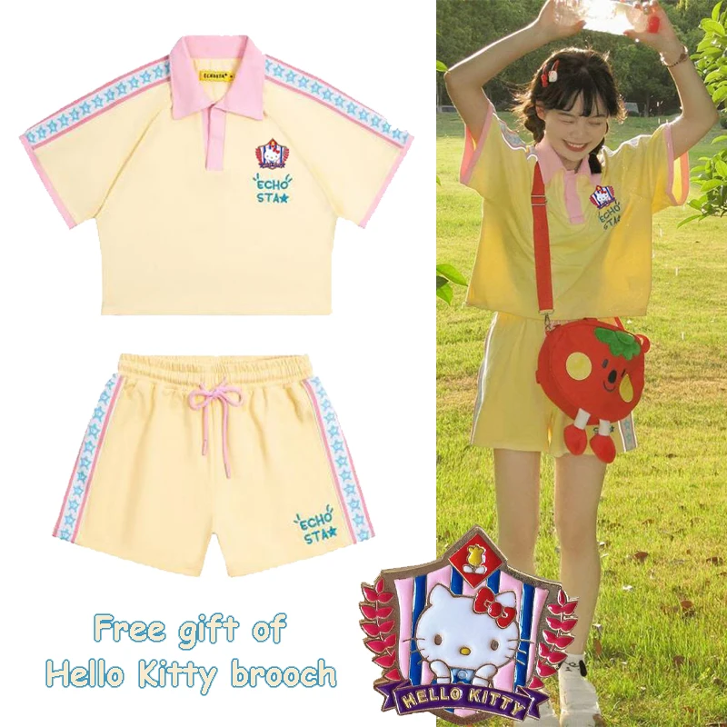 

Summer New Short Casual Sports Set Free Hellokitty Accessories Loose and Slimming Fashionable and Sweet Creative Dressing