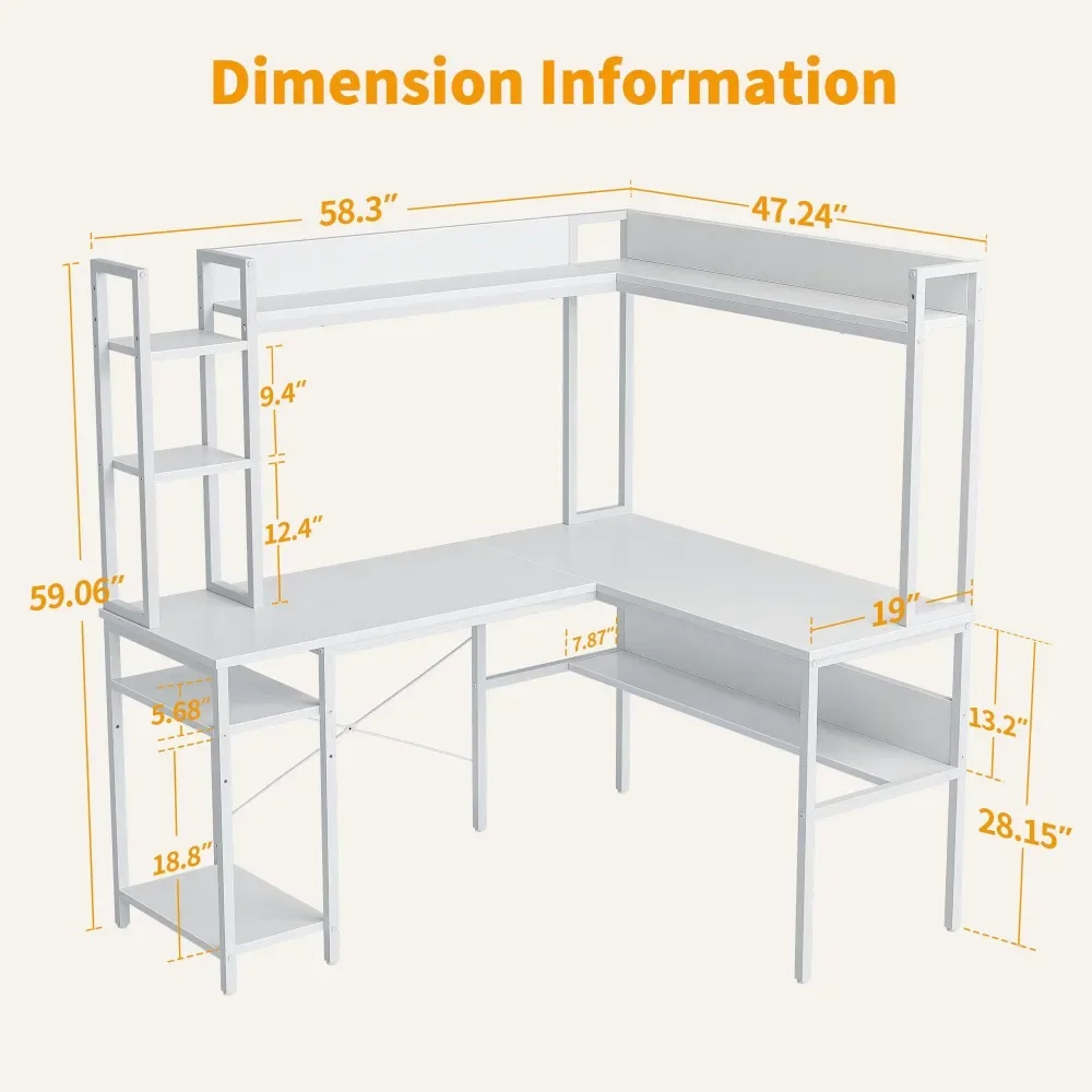 60" Corner Computer Desk with Storage Shelves, L Shaped Gaming Desk with Hutch 6