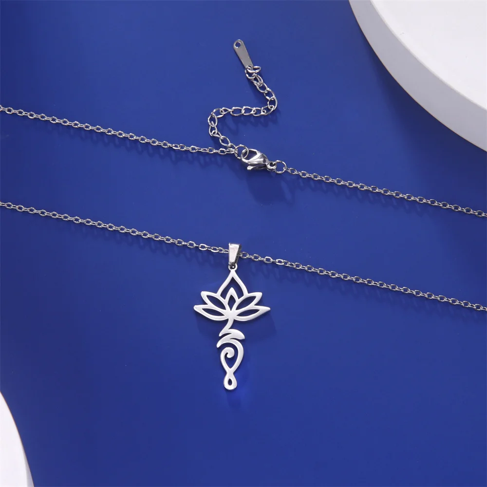 Lotus Unalome Anhänger Halsketten für Frauen Ketten Halsreif Yoga Heilung Halskette Edelstahl Buddhismus spirituellen Schmuck weiblich – Detail 16